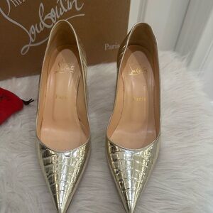 Christian Louboutin Womens Shoes Clare Metallic Croco Embossed Pumps Sz 35